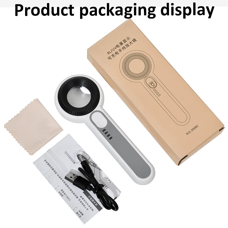 عدسة مكبرة محمولة قابلة لإعادة الشحن 60X مع إضاءة مساعدة 4Led + مصباح 4UV مكبر مضيء للقراءة/الإصلاح