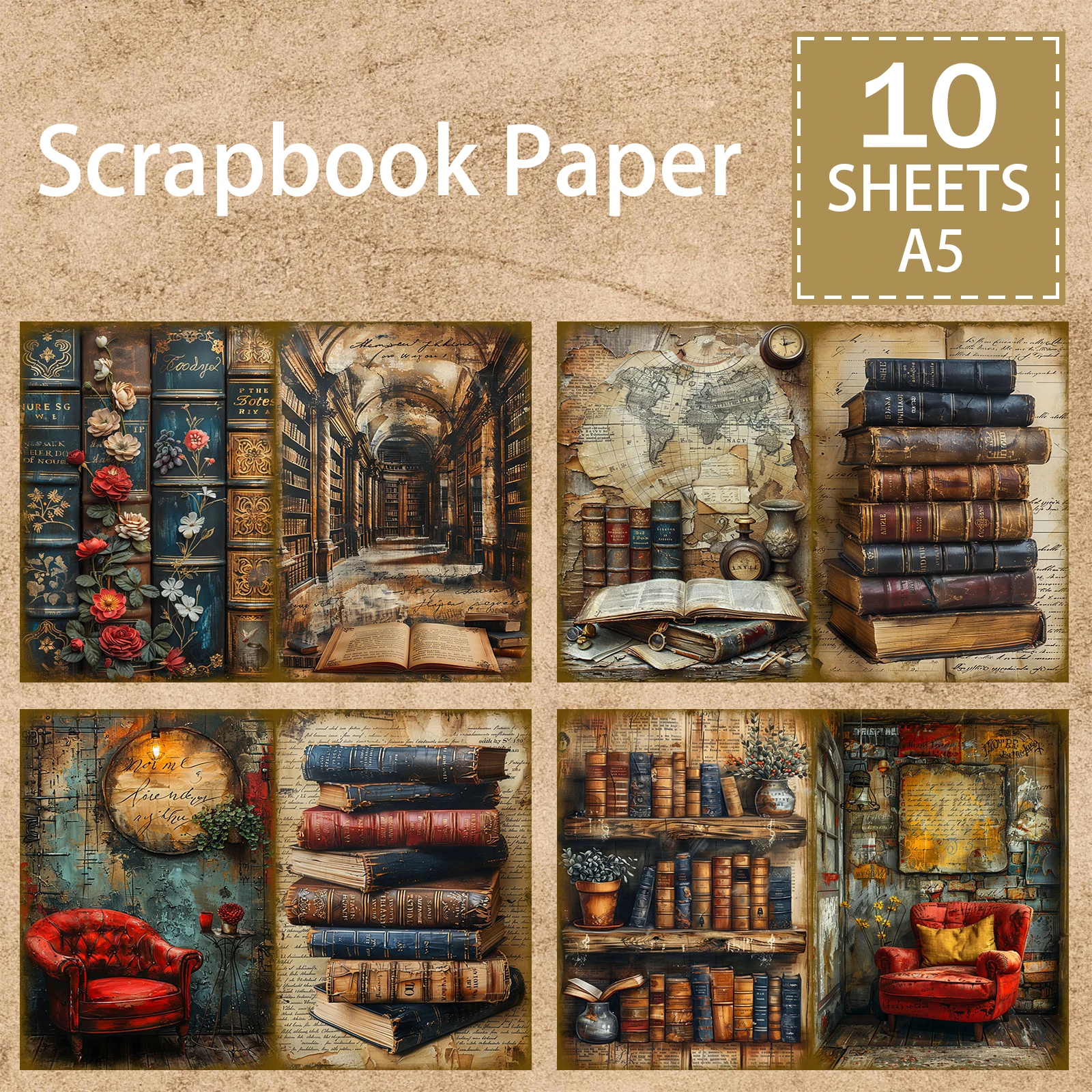 10 แผ่น A5 ขนาดหนังสือวินเทจเครื่องพิมพ์ดีดสาวพื้นหลัง Vintage Grunge Journal Planning Scrapbooking