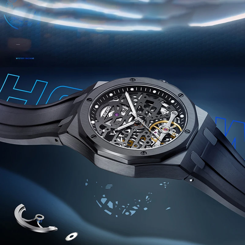 AILANG Brand New Men\'s Skeleton Mechanical Watch Silicone Strap Luminous Waterproof Fashion Luxury Hollow Automatic Men\'s Watch