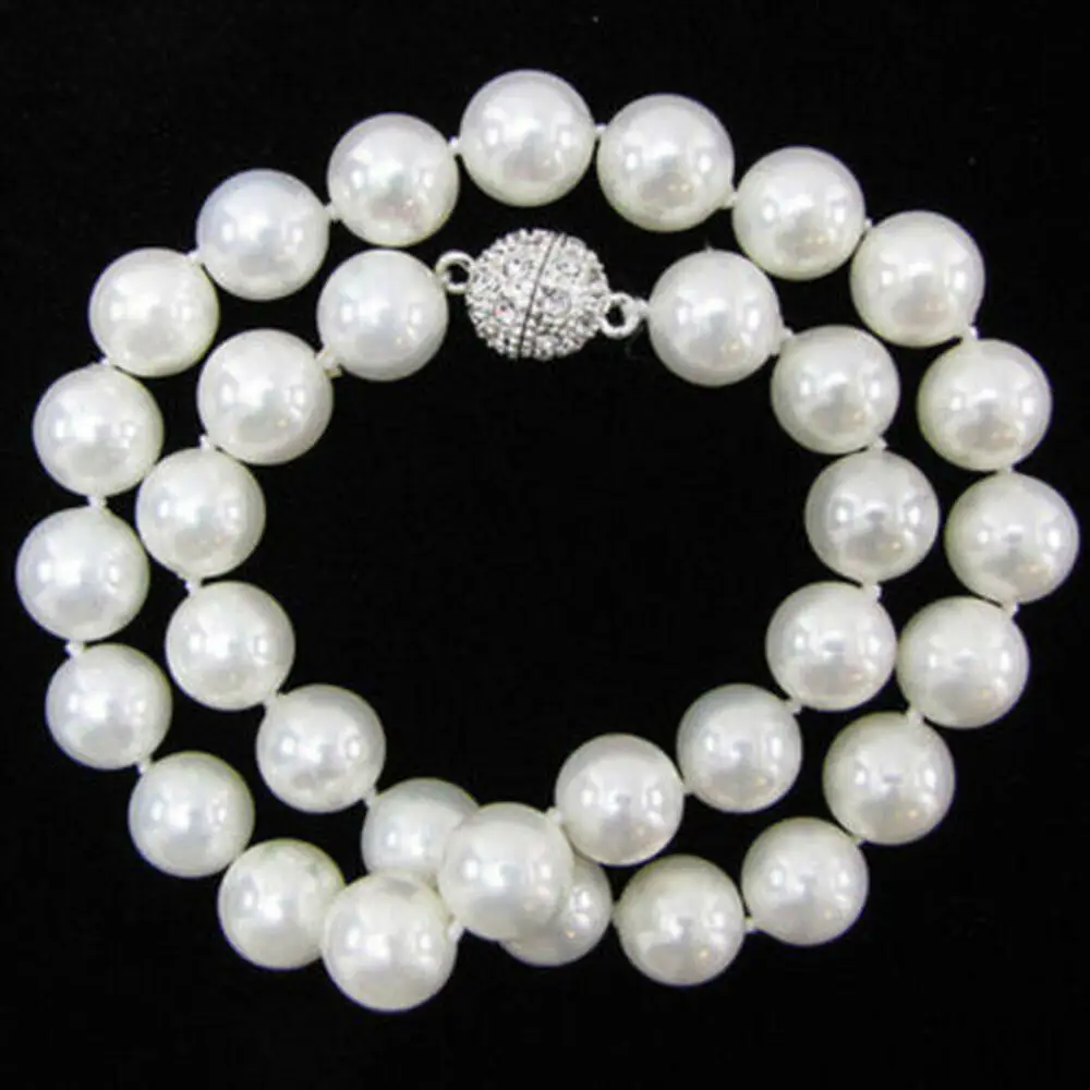 

Pretty 10mm Genuine White South Sea Shell Pearl Round Beads Necklace 18" AAAH18