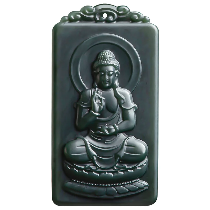 Natural Old Material Hetian Jade Black Jade Amitabha Buddha Pendant Jade Plaque Lucky Charm for Men and Women Gifts