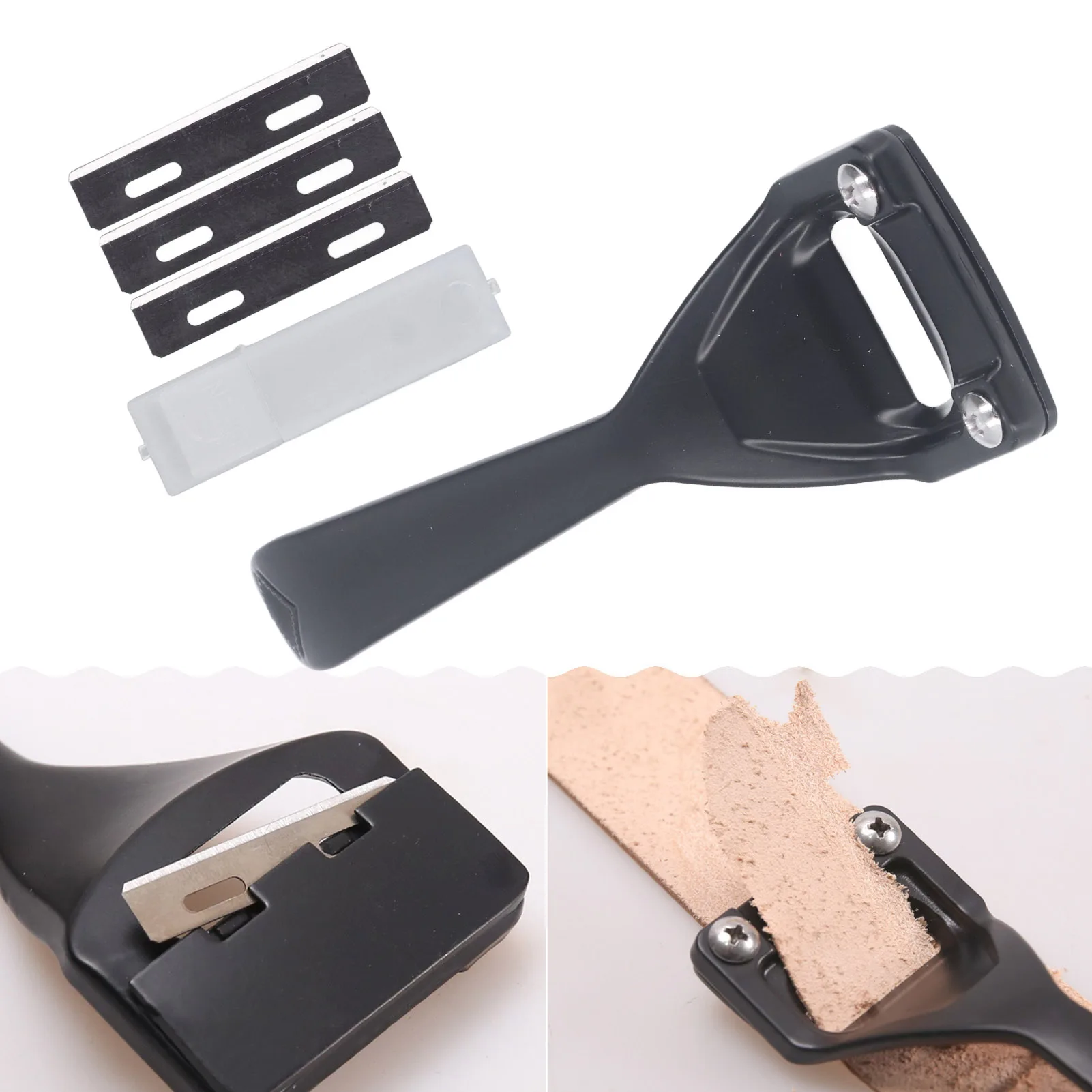 Leather Skiving Knife 3 Blades with Durable Alloy Handle Modern Black Portable for Leathercraft Edge Thinning and Beveling Tool view 3