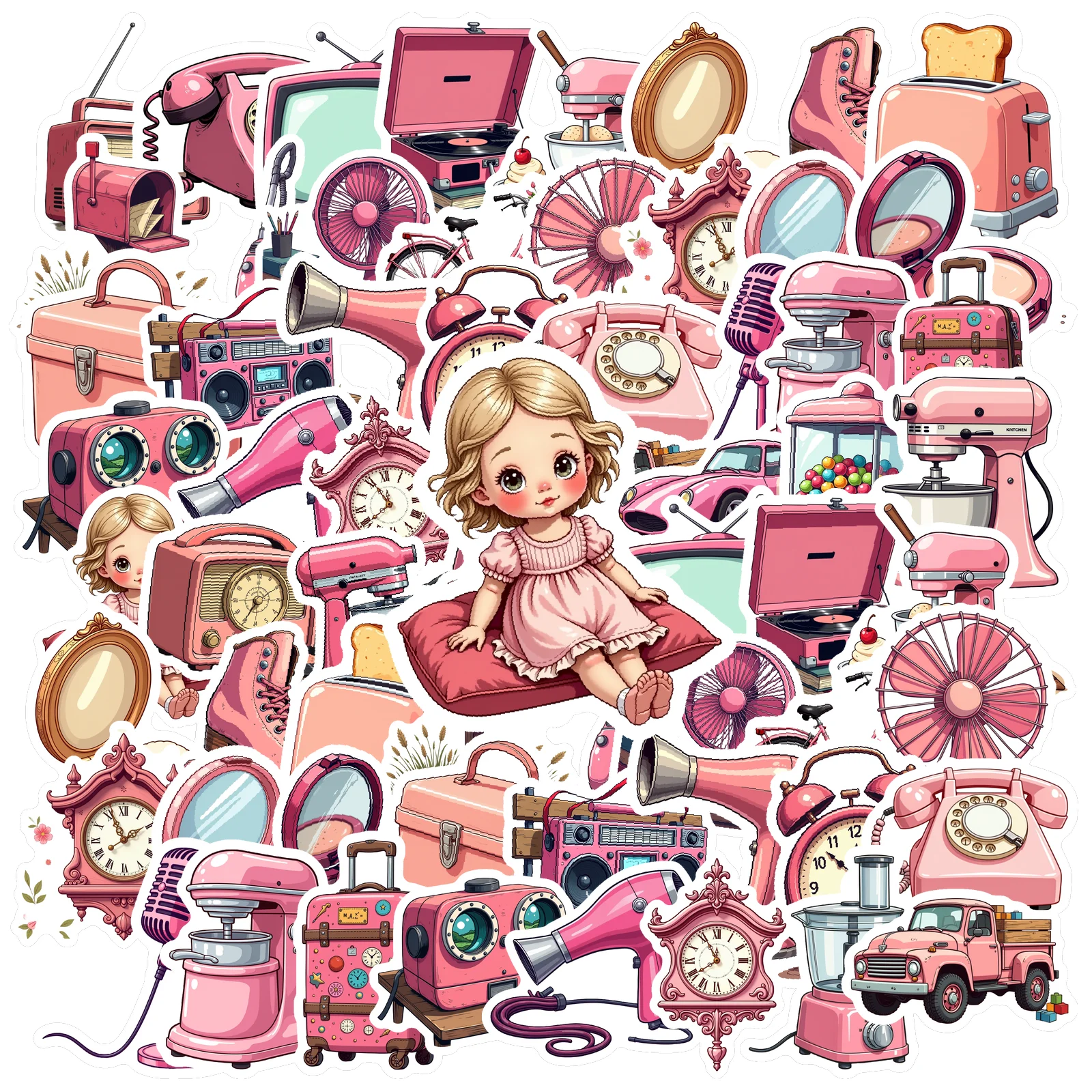 35pcs-70pcs Retro Stickers Cartoon Retro Stickers Stationery Stickers For DIY Phone Laptop Scrapbook Bike Laptop Motorcycle