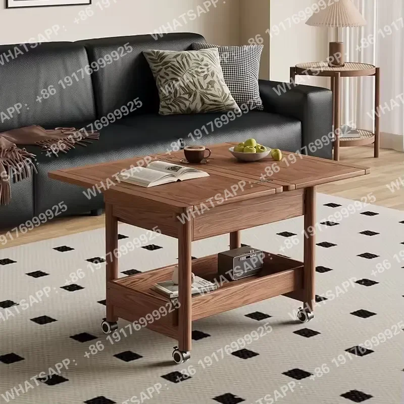 Nordic All Solid Wood Removable Coffee Table Cart Ash Folding Desktop Side Table for Small Apartments for Living Room