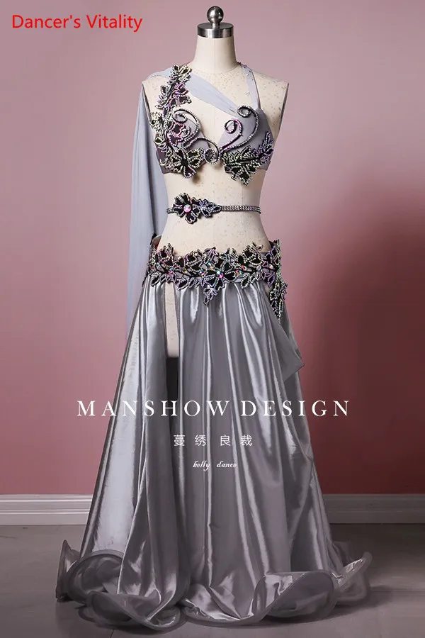 Belly Dance Costume Sexy High-end Dance Costume Silver Gray Waist Chain Belly Dance Luxury Customization Suit