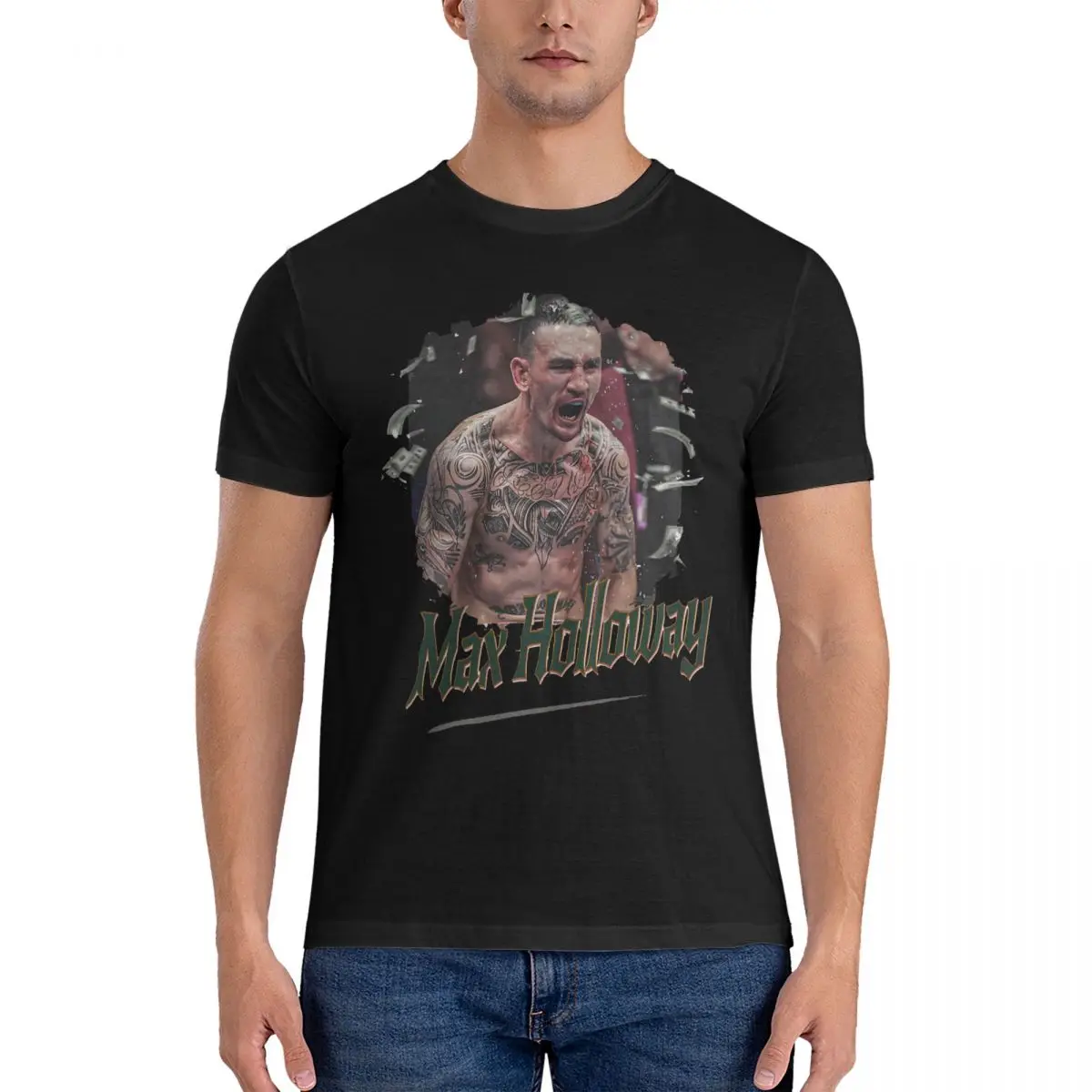 Max Holloway Long T Shirt Men's Cotton Vintage T-Shirt Crew Neck Holloway Tees Short Sleeve Clothes Graphic