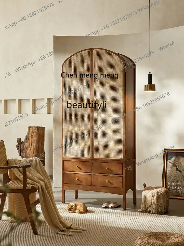 

X Vintage Rattan Storage Housekeeping Cabinet Homestay Hotel High Bookcase Display Decorative Storage CabinetA