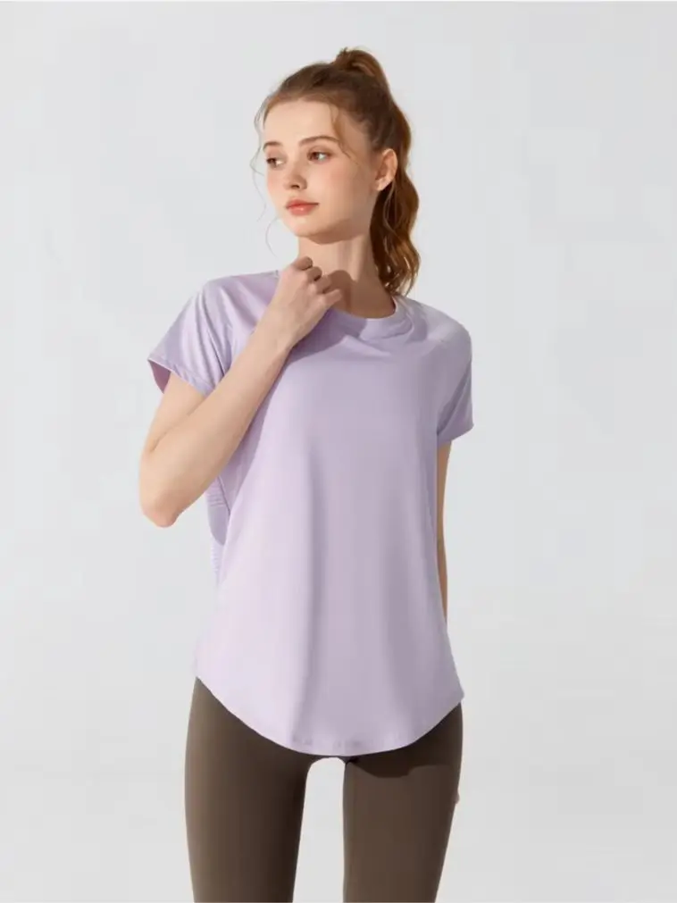 Sports Yoga Short-Sleeve Running Fitness Cooling Breathable Quick-Dry Top Jacquard Openwork T-Shirt Women Casual.