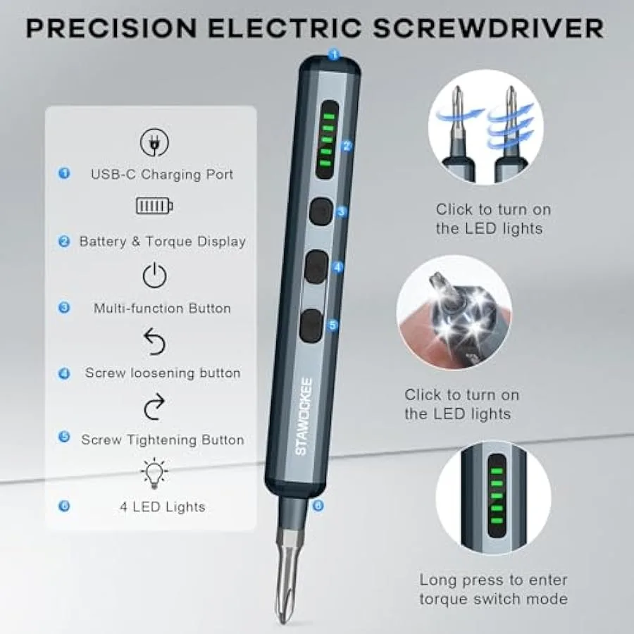 Mini chave de fenda elétrica-chave de fenda elétrica de precisão sem fio 68 em 1 conjunto de broca magnética 5 configurações de torque recarregável