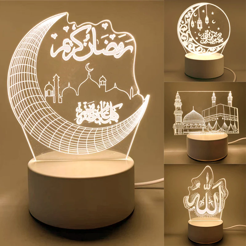 

EID Mubarak Ornaments USB Plug-in 3D Acrylic LED Night Light Islamic Muslim Festival Supplies Ramadan Home Room Decorations