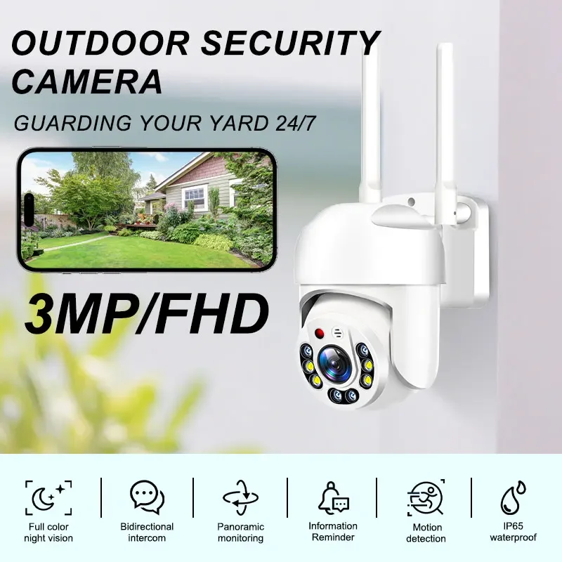 Telecamera IP TERUHAL 3MP, Dome PTZ con Tracciamento Automatico, Telecamera Wireless WIFI per Esterni, Monitoraggio di Sorveglianza per Casa Intelligente