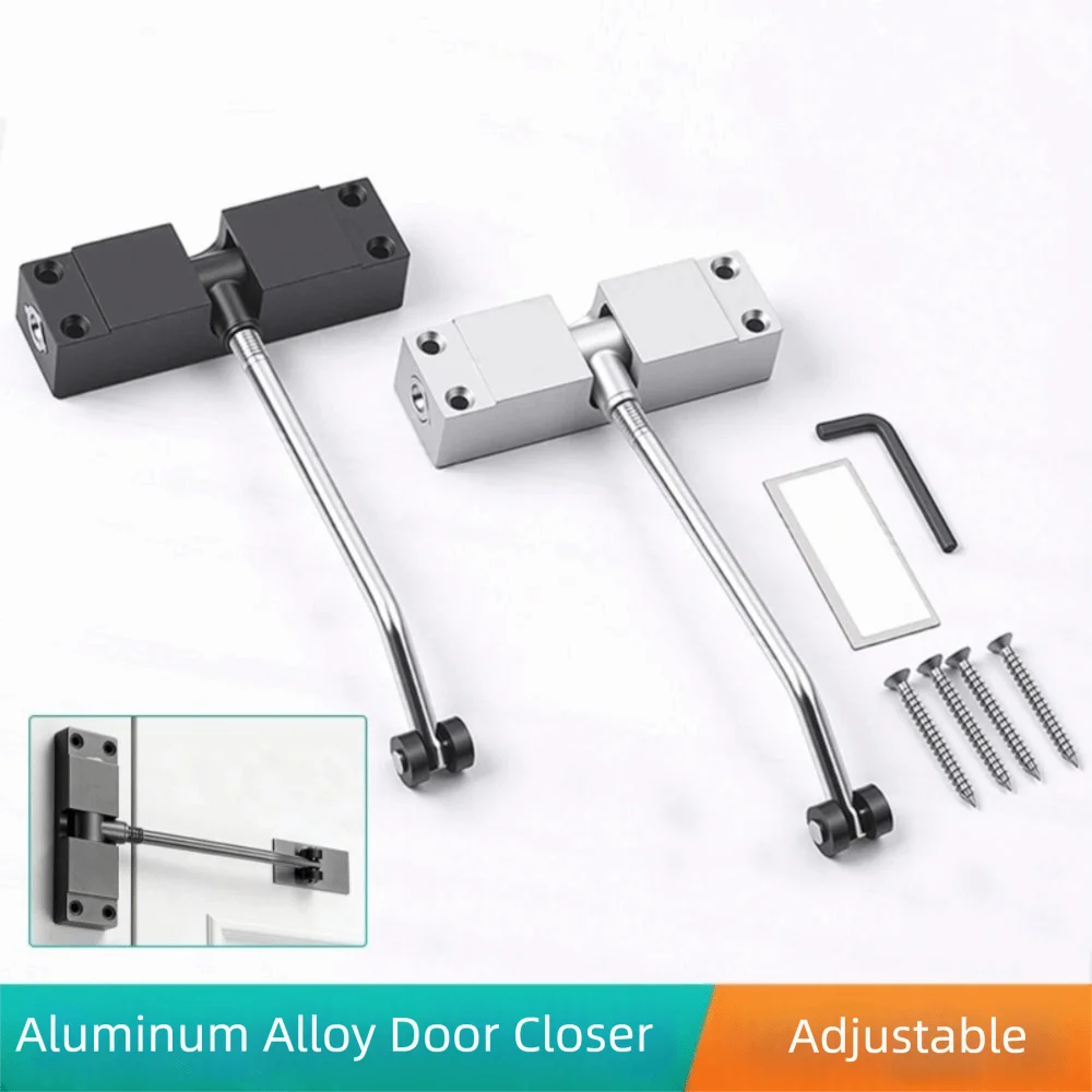 

Aluminum Alloy Automatic Door Closer Mute Soft Closing Adjustable Speed Spring Tension Door Closer Spring Buffer Square Design