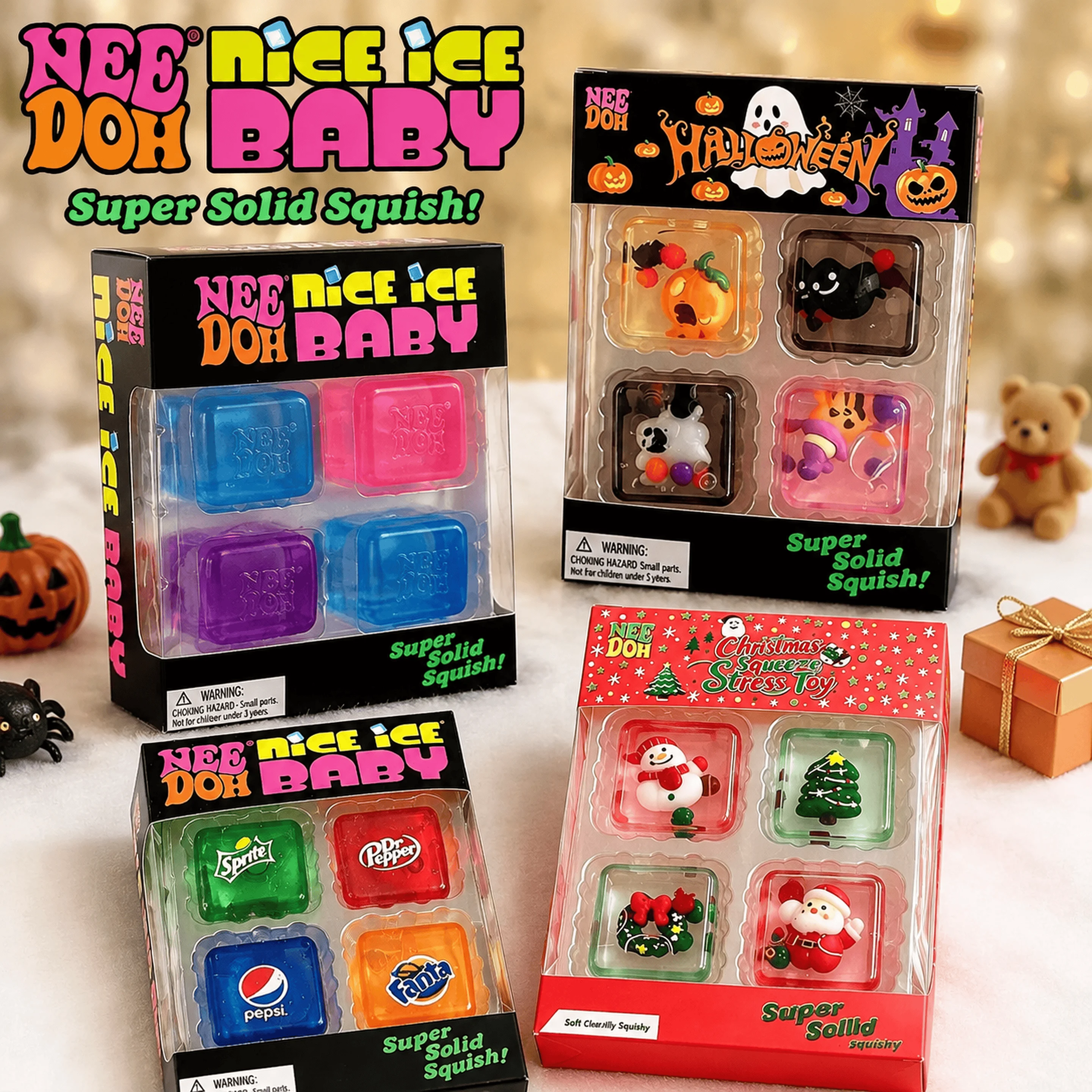 Hot NeeDoh Mini 4‑Pack Nice Cube Squishy Squeeze Fidget Toy Stress Relief Anti‑Anxiety Sensory Toy 2026 Holiday Kids Gifts
