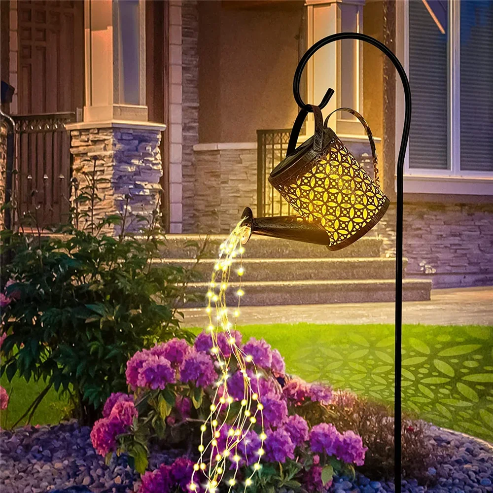 

Outdoor LED Solar Lights Hanging Waterfall Lamp Waterproof Garden Decor Yard Porch Lawn Lamp Watering Can Light