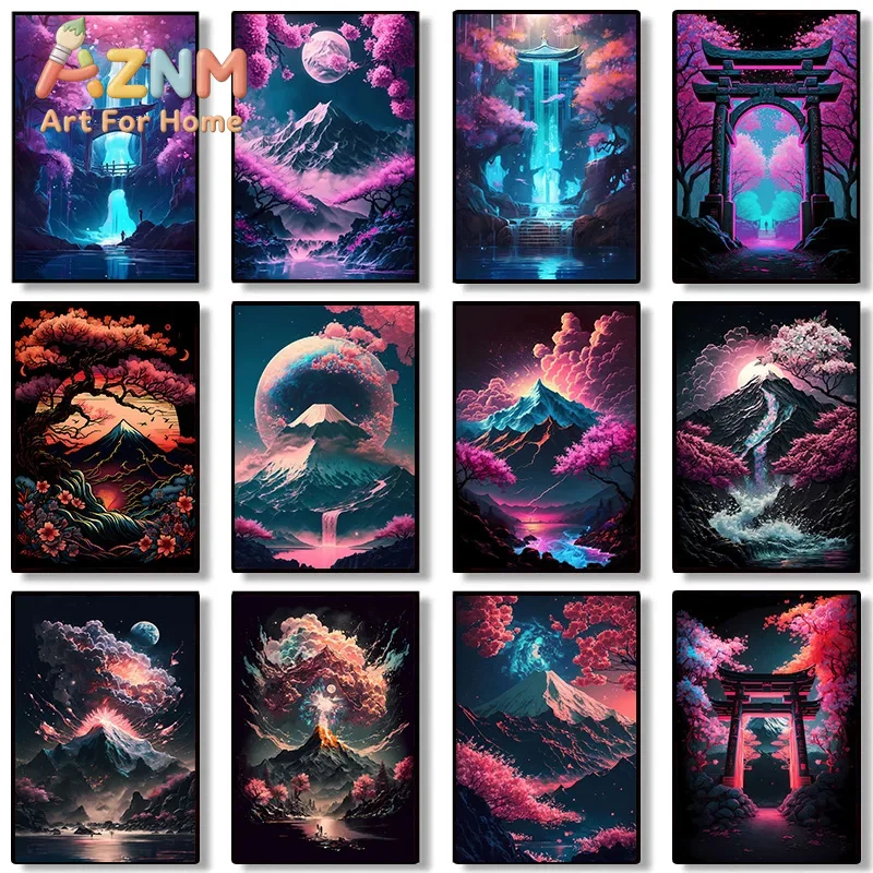 Japanese Nature Neon Art Posters And Prints Canvas Japan Landscape Wall Decorative Painting For Living Room Home Decor Pictures