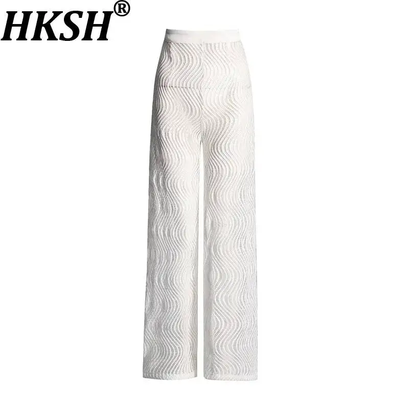 

HKSH Women Straight Pants Niche Design Hollow Out Sheer Versatile Elegant High Street Fashion Casual Pants Spring Summer HK22705