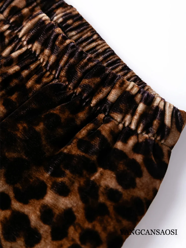 2026 Autumn New Modern Leopard Print 30% Natural Mulberry Silk Velvet Skin Friendly Retro Women's Casual Wide Leg Pants