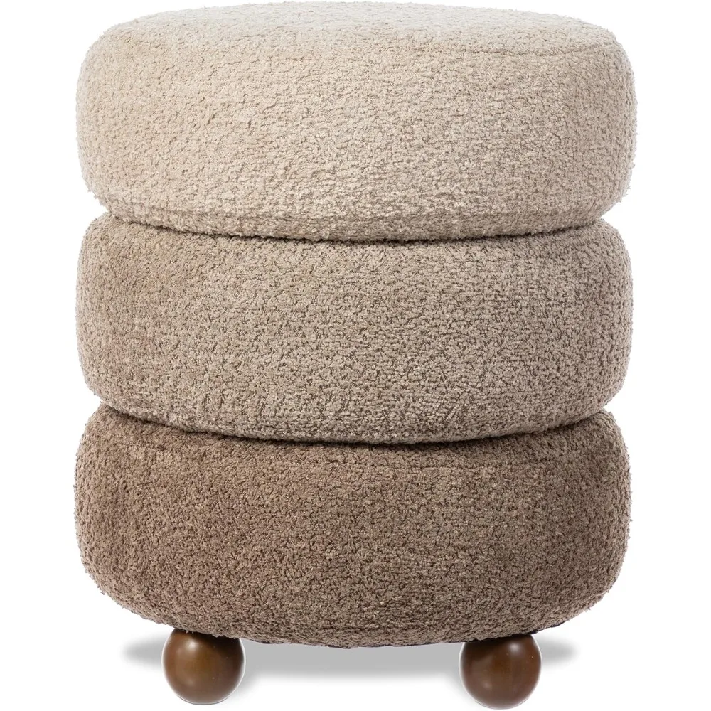 

Round Ottoman with Storage, Small Foot Stool, Modern Accent Stool Upholstered Vanity Stool with Rubberwood Ball Feet