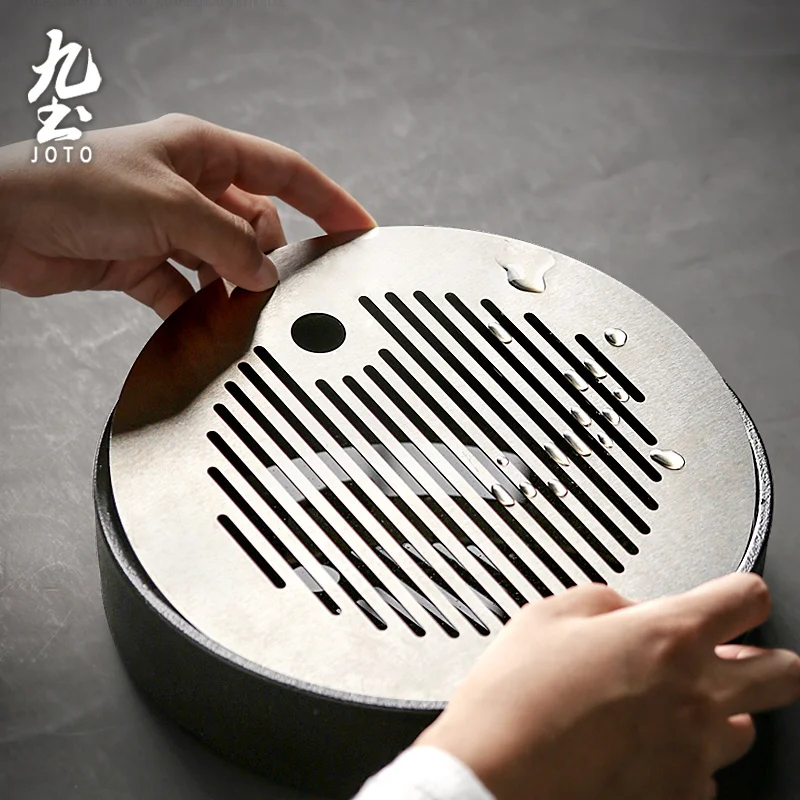 

JOTO Innovative Water Storage Design Handmade Ceramic Round Water Storage Tea Tray HPR0038