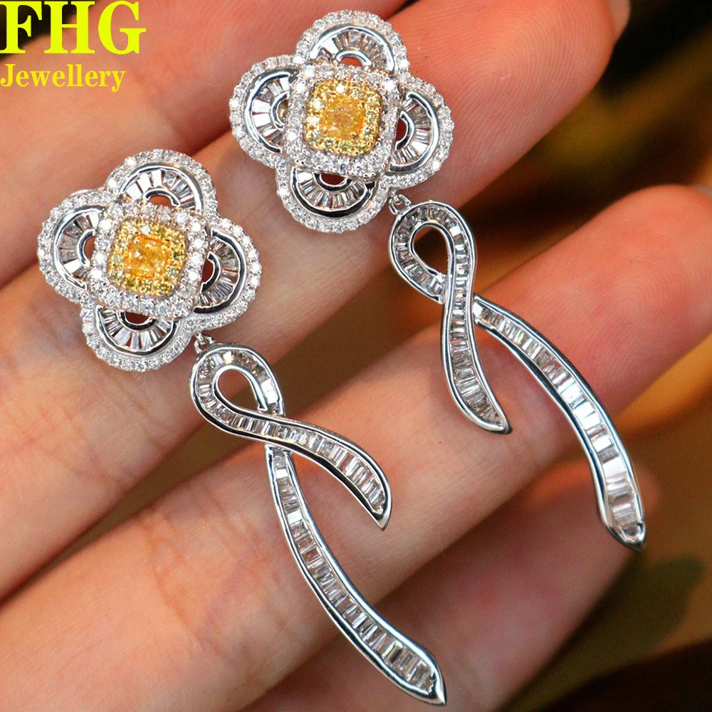 

Natural diamond 1.8Carat 18k Au750 White Gold Yellow diamond Earrings Wedding Party Engagement Anniversary