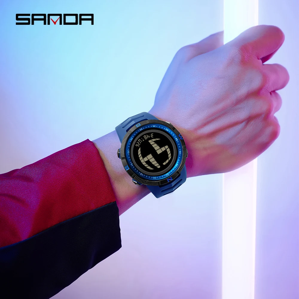 SANDA 6214 ファッションメンズ電子デジタル時計大型ダイヤルスポーツ防水 LED 学生電子時計目覚まし時計