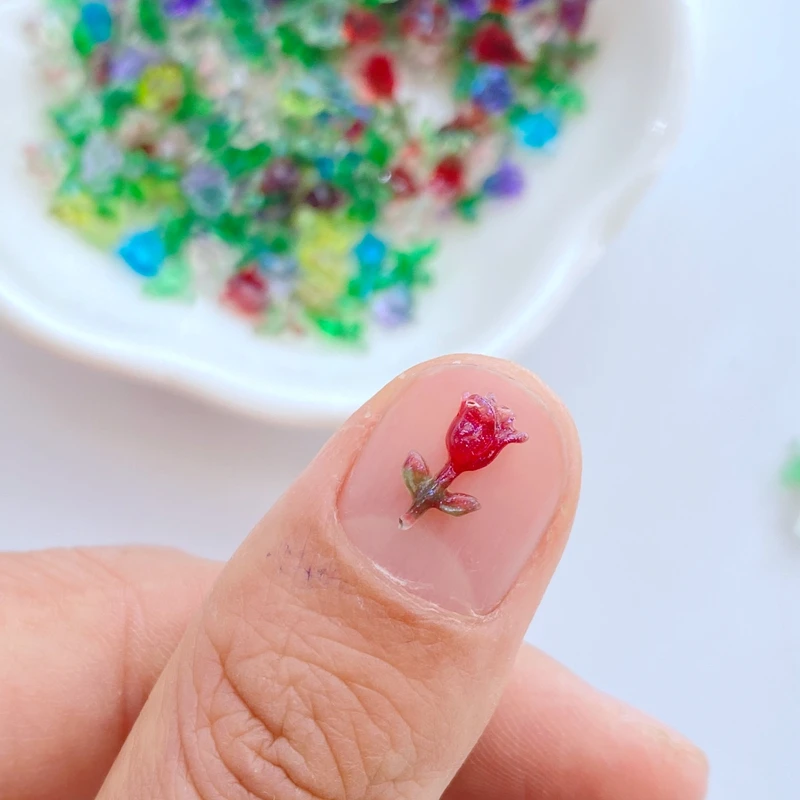 100pcs Resin Glitter Mini Cute Colorful Rose  Art Nail Flatback Rhinestone Applique DIY Wedding Scrapbook Decor Craft