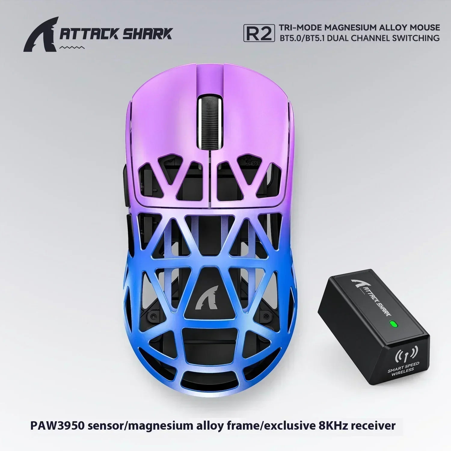 Attack Shark R2 Lightweight Wireless Mouse Magnesium Alloy PAW3950 8K Sensor 40kDPI Macro Definition Gaming Mouse Holiday Gift