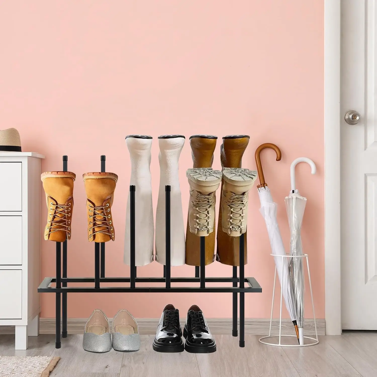 Free Standing Metal Shoe Rack for Closet, 6-Pair Boot Tray Storage Cabinet for Entryway, Bedroom, Patio – Organizer with Space-S