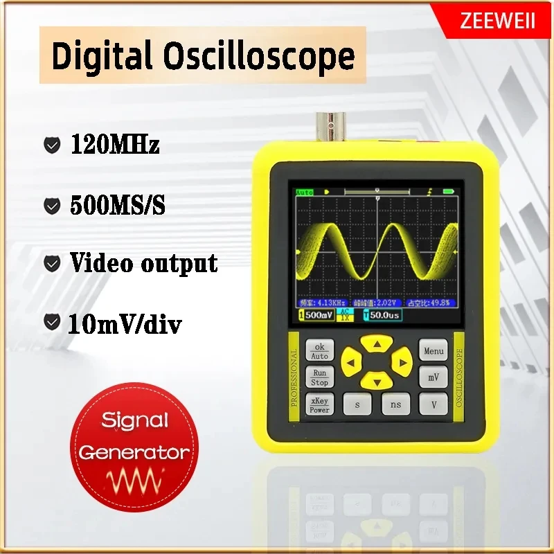 ZEEWEII DSO1511G DSO1511E 120M 2.4-inch Screen Digital Oscilloscope 120MHz Analog Bandwidth Support Signal Generator Handheld