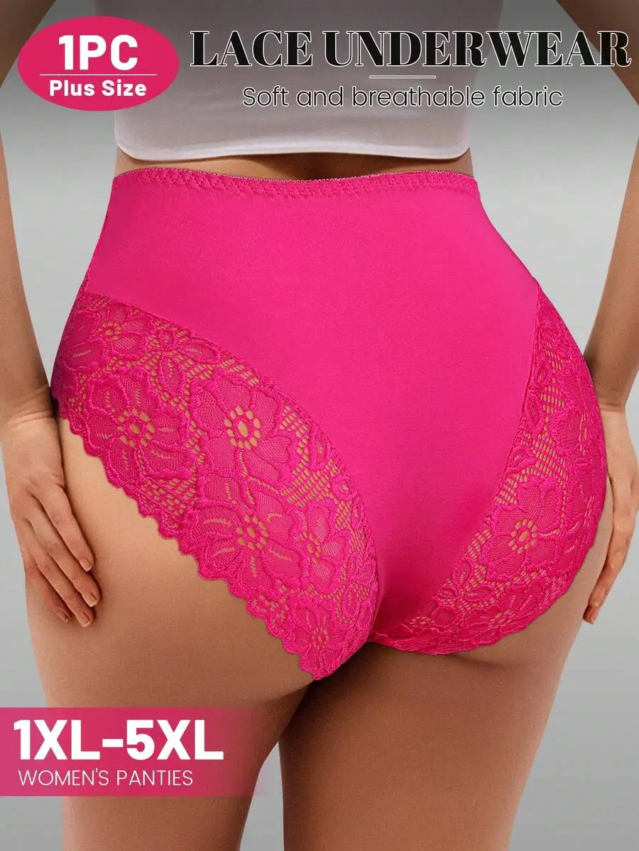 

Plus Size Women High Waist Lace Panties Soft Breathable Floral Underwear