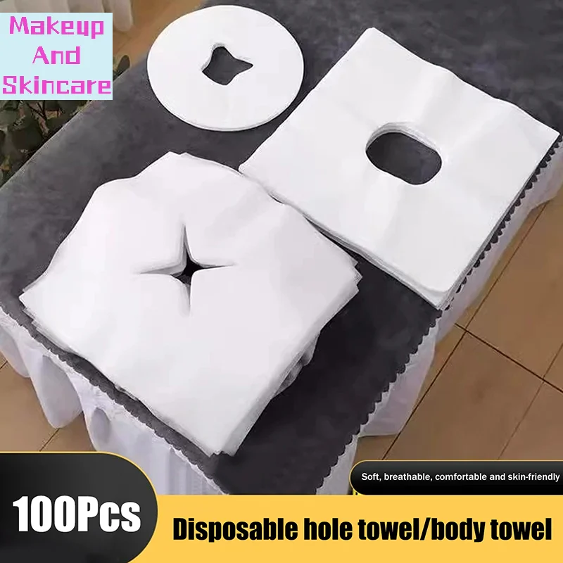 100 Toalhas Descartáveis para Salão de Beleza com Furo para Travesseiro de Apoio Facial em Maca de Massagem, Leves e Respiráveis