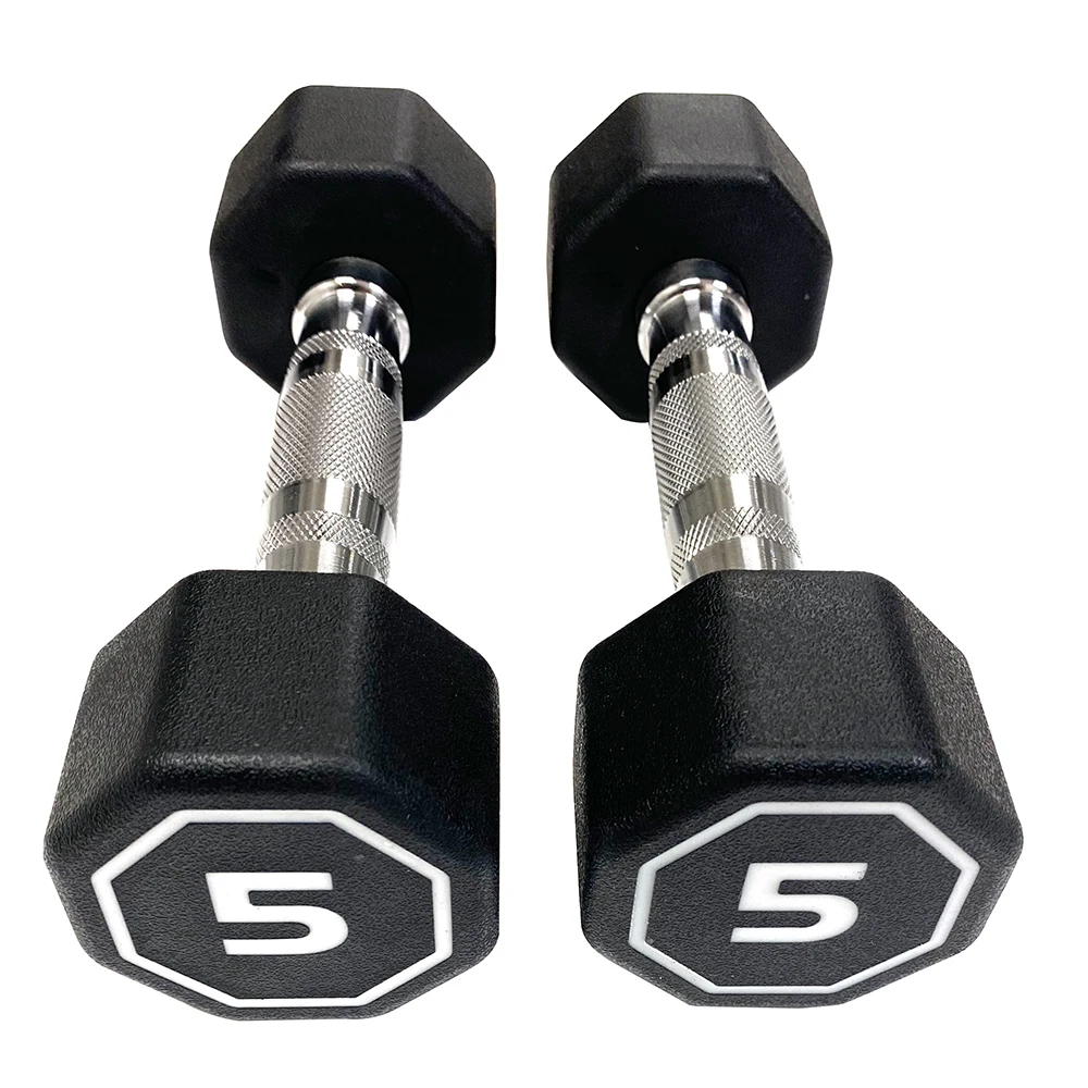 APOLLO Premium Octagonal Dumbbell Large Numbers Hard Chrome Plated Handle Dumbbells to Assist with Push-Ups, 5 lbs set of 2 5LB