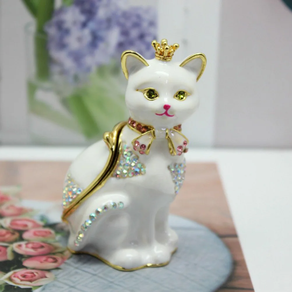 

Alloy Cat Design Jewelry Box Bright Colors Easy Open Close Storage ganizer Home Bedroom Metal Crown Trinket