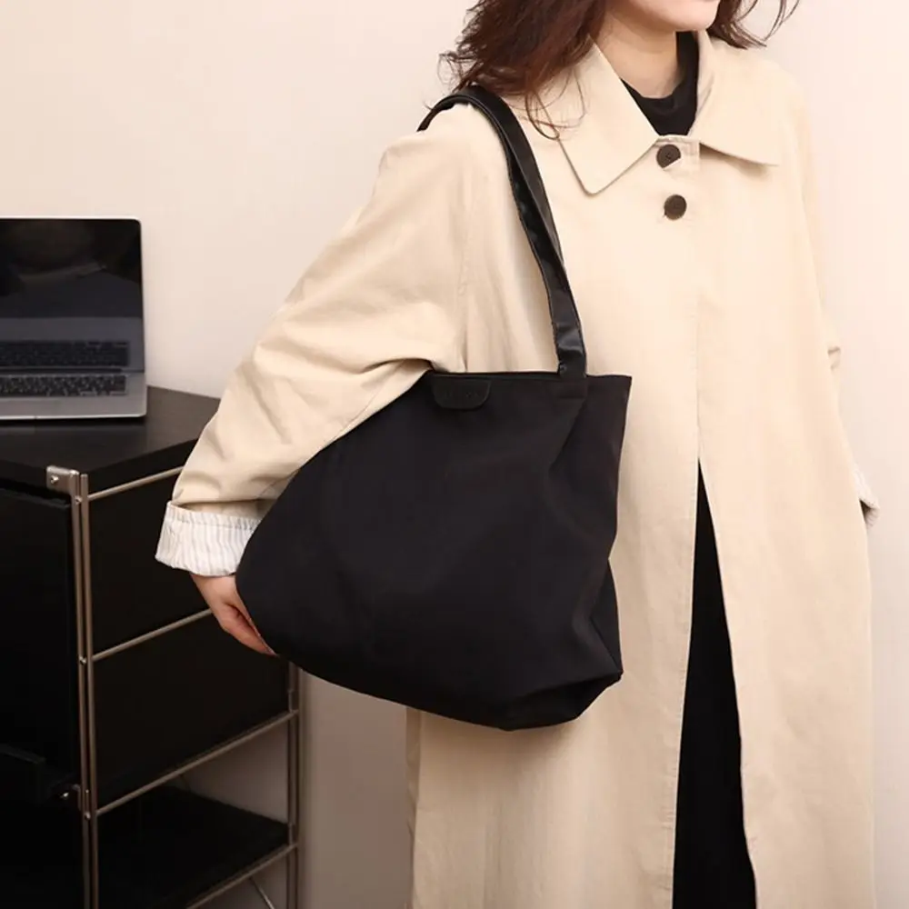 Solid Colour Women Canvas Shoulder Bags Reusable Lightweight Waterproof Handbag Shopper Bag Large Capacity Handbags