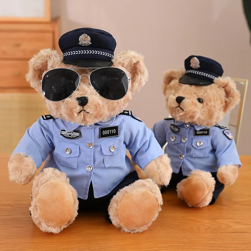 25/35cm Traffic Police Teddy Bear Plush Toy Cute Officer Reflective Riding Suit Plush Doll Anime Police Soft Bears Boys Gifts