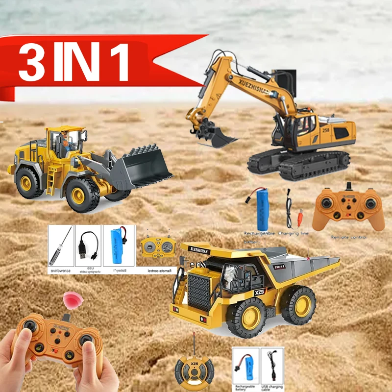 

3 IN 1 Remote Control Excavator 2.4G RC Model Car Toys Dump Truck Bulldozer Engineering Vehicle Christmas Birthday Children Gift