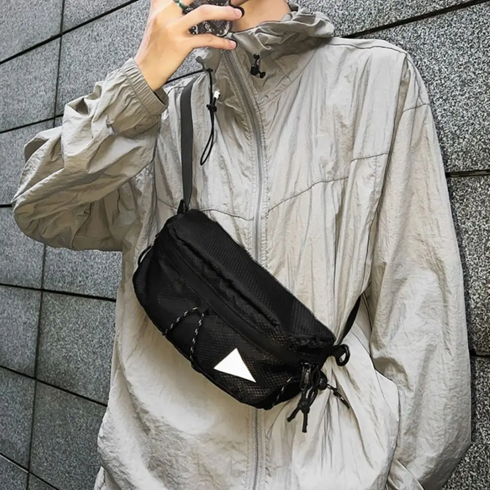 

Fashion Zipper Pocket Men's Crossbody Bag Tie Check Single-shoulder Bag Waterproof Durable Nylon Reflect Light Bag Outdoors