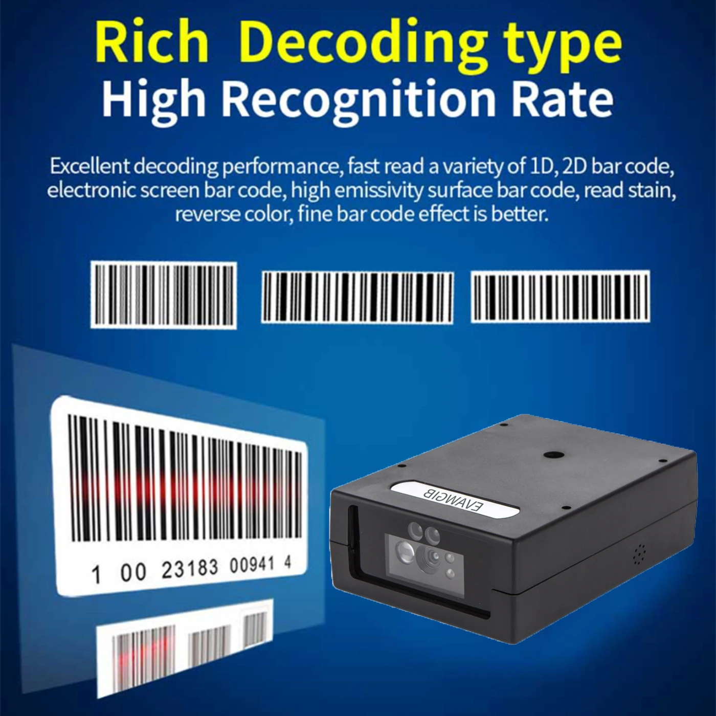 Imagem -05 - Mini Tamanho Ttl Rs232 Serial Usb Barcode Scanner Ccd 2d qr Auto Indutivo Barcode Reader Mini Módulo Scan Automática Pagamento Móvel