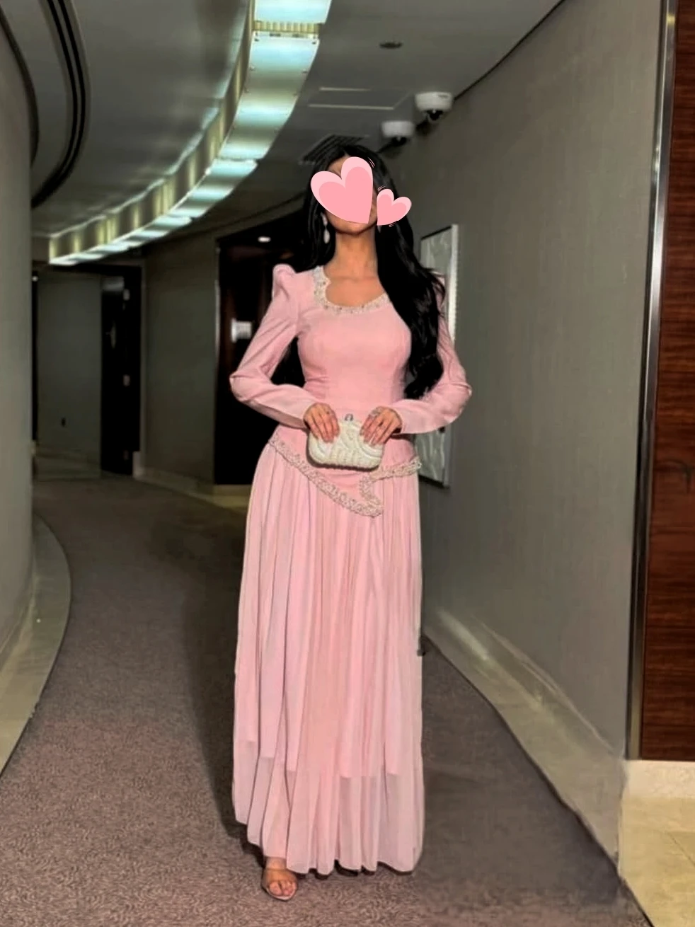 

Oisslec Prom Dress Elegant Vintage Sweet Pink Pearls Chiffon New Customized Formal Occasion Prom Dress Evening Party Gowns