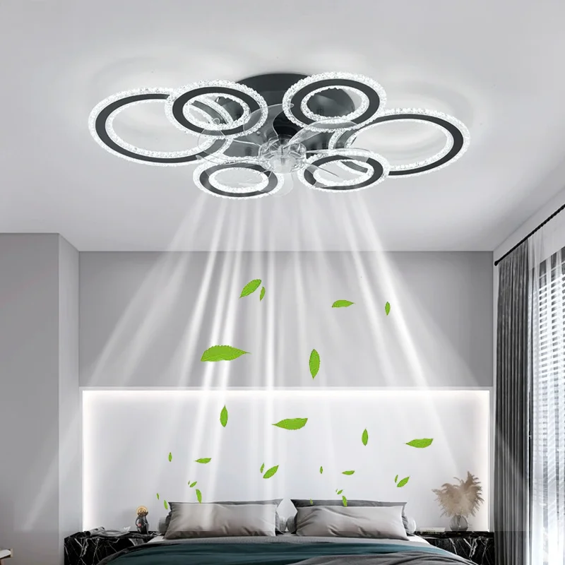 New living room ceiling fan light Nordic LED circular ceiling light invisible remote control living room cooling fan light