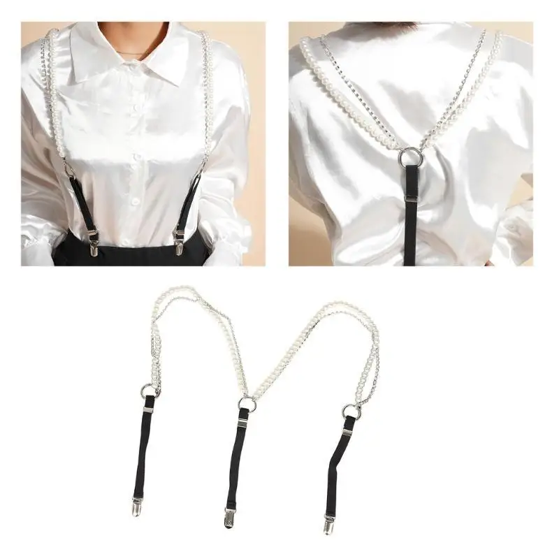 652F حمالات اللؤلؤ الأنيقة مثير سلسلة أحجار الراين مقاطع معدنية طول قابل للتعديل #1