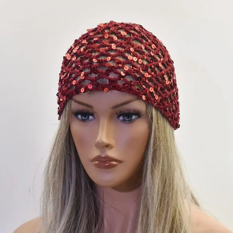 Modische, ausgehöhlte, gewebte Pullover-Mützen, gehäkelte, atmungsaktive Baskenmütze, Perlenfransen-Retro-Beanie-Mütze – Detail 24