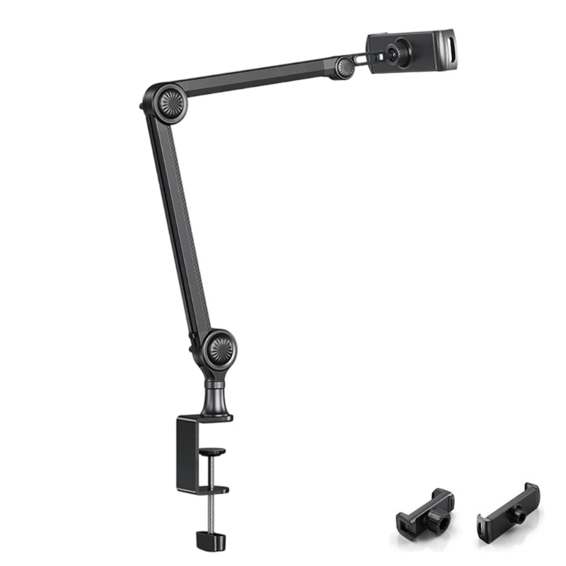 Tablets Stand for Desk, Adjustable Clamp Mount Holder with 360 Rotating Aluminum Arm for 4.6 to 13Inch Devices, Black for F19E