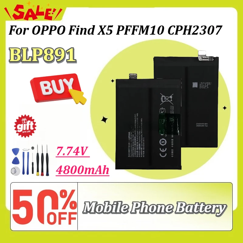 New BLP891 7.74V 4800mAh Li-Po Replacement Phone Battery for OPPO Find X5 PFFM10 CPH2307 with Free Tools Rechargeable Battery
