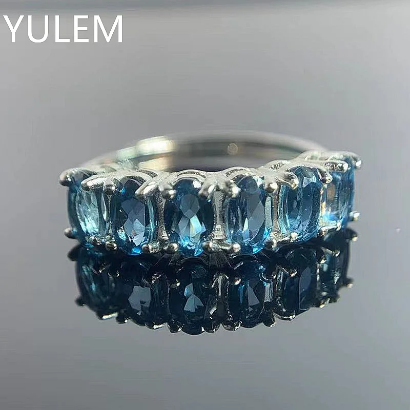 London Blue Topaz Ring for Office Woman 3*5mm Natural Topaz Silver Ring 925 Silver Topaz Jewelry with 3 Layers Gold Plating