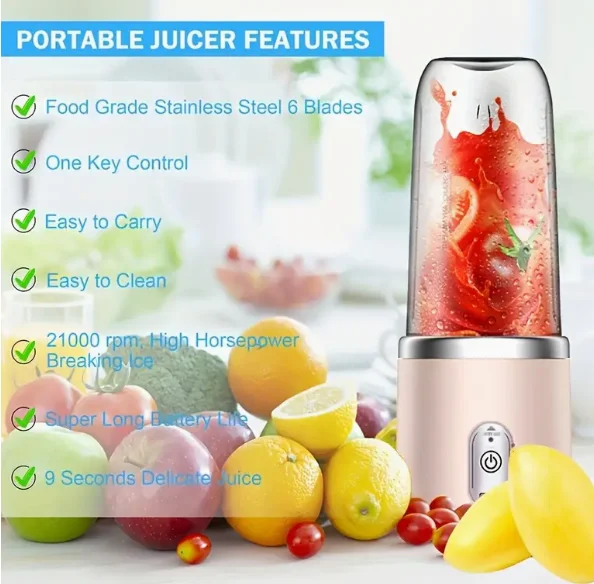 Frullatore e frullatore portatile 2 in 1 con 6 lame, ricarica USB, doppia tazza, adatto per fango di neve, frappè e gelato, regalo perfetto