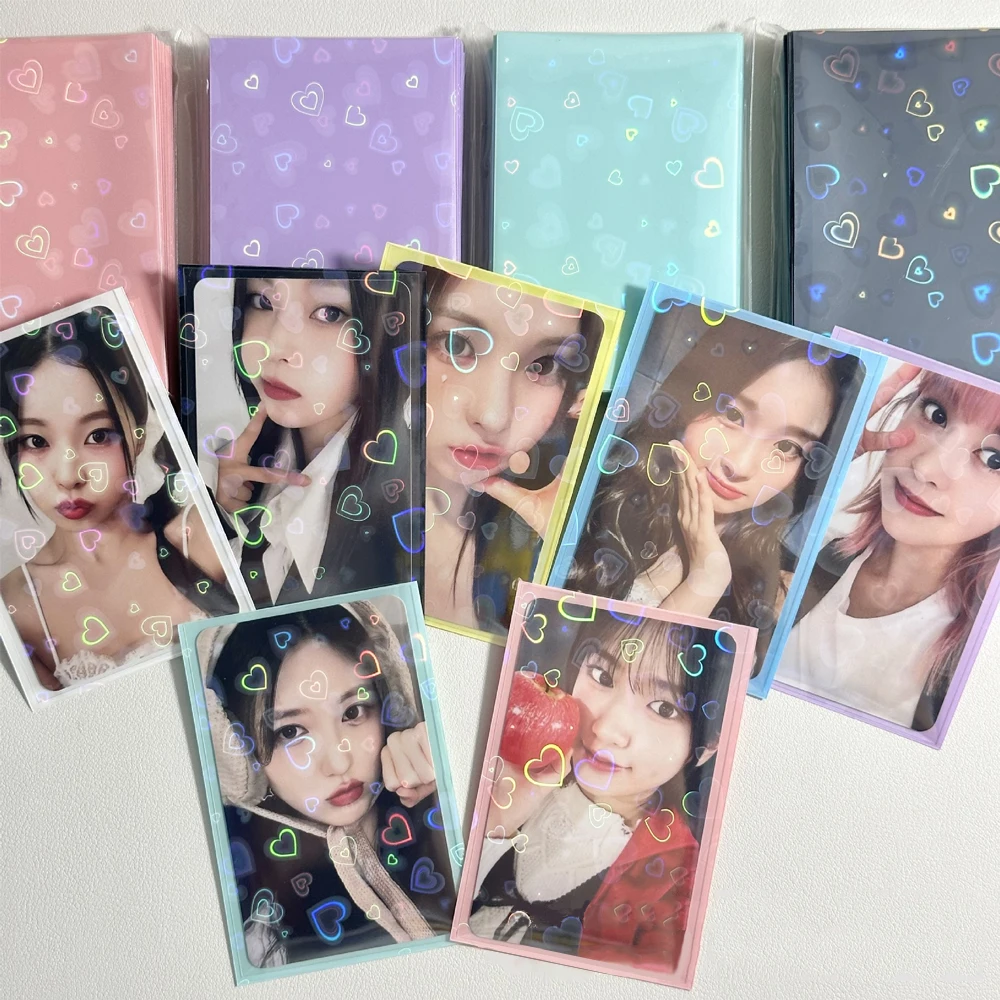 

50Pcs Laser Love Heart Toploader 61*91mm Korean Card Sleeves Photocard Protector Idol Photo Cards Foil Protective Film Cover