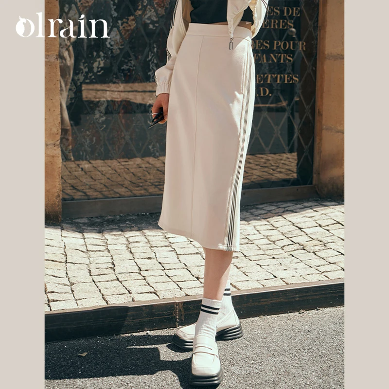 OLrain Women's Split Knitted Skirt 2026 Autumn Ladies High Waist Straight-cut Sports H-line Slit Midi Skirts Woman 23QB82663