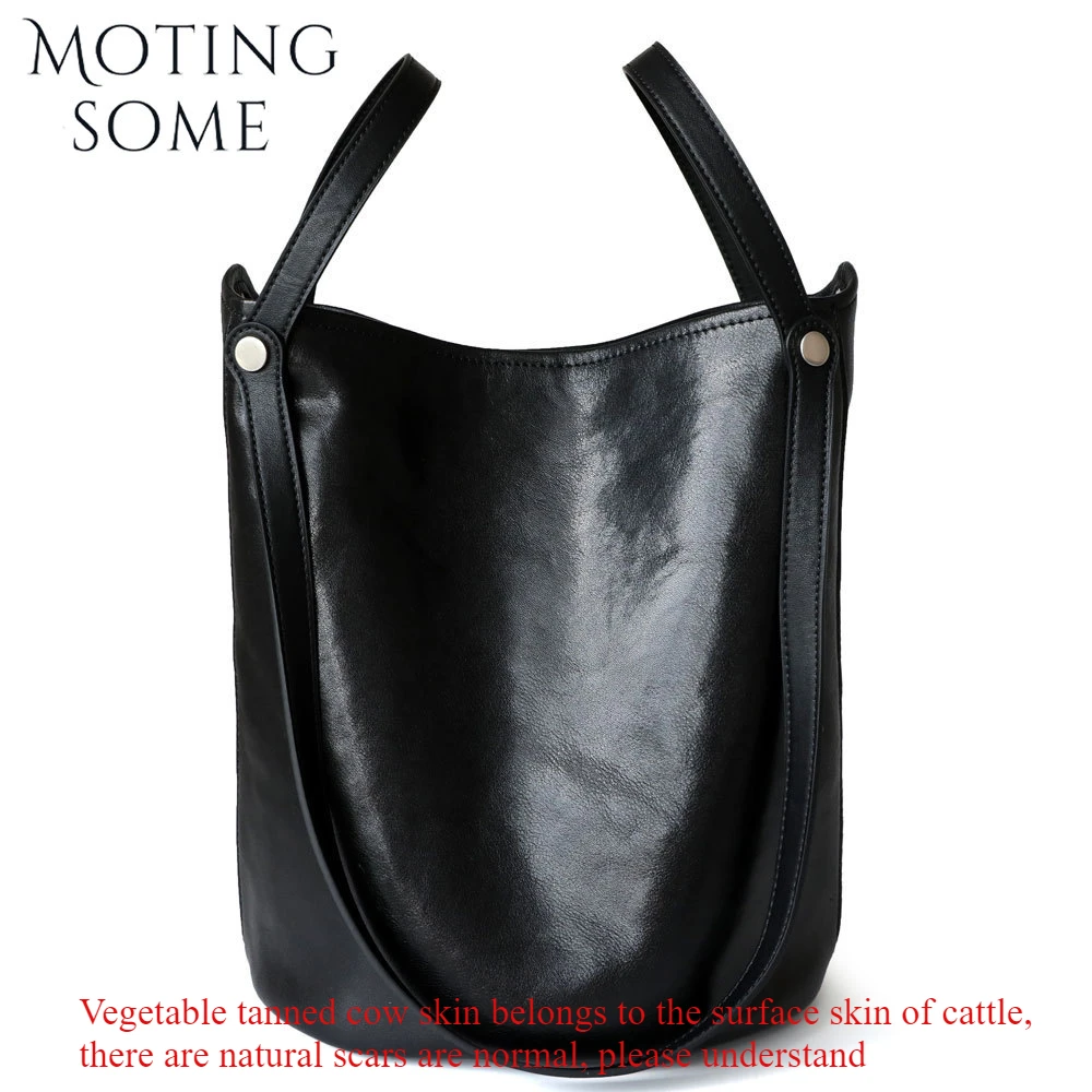 Motiongsome Retro Bag Women Vegetable Tanned Cowhide Bucket Bag Shoulder Large Capacity Vintage Lady Commuter Tote Bag 2024 New