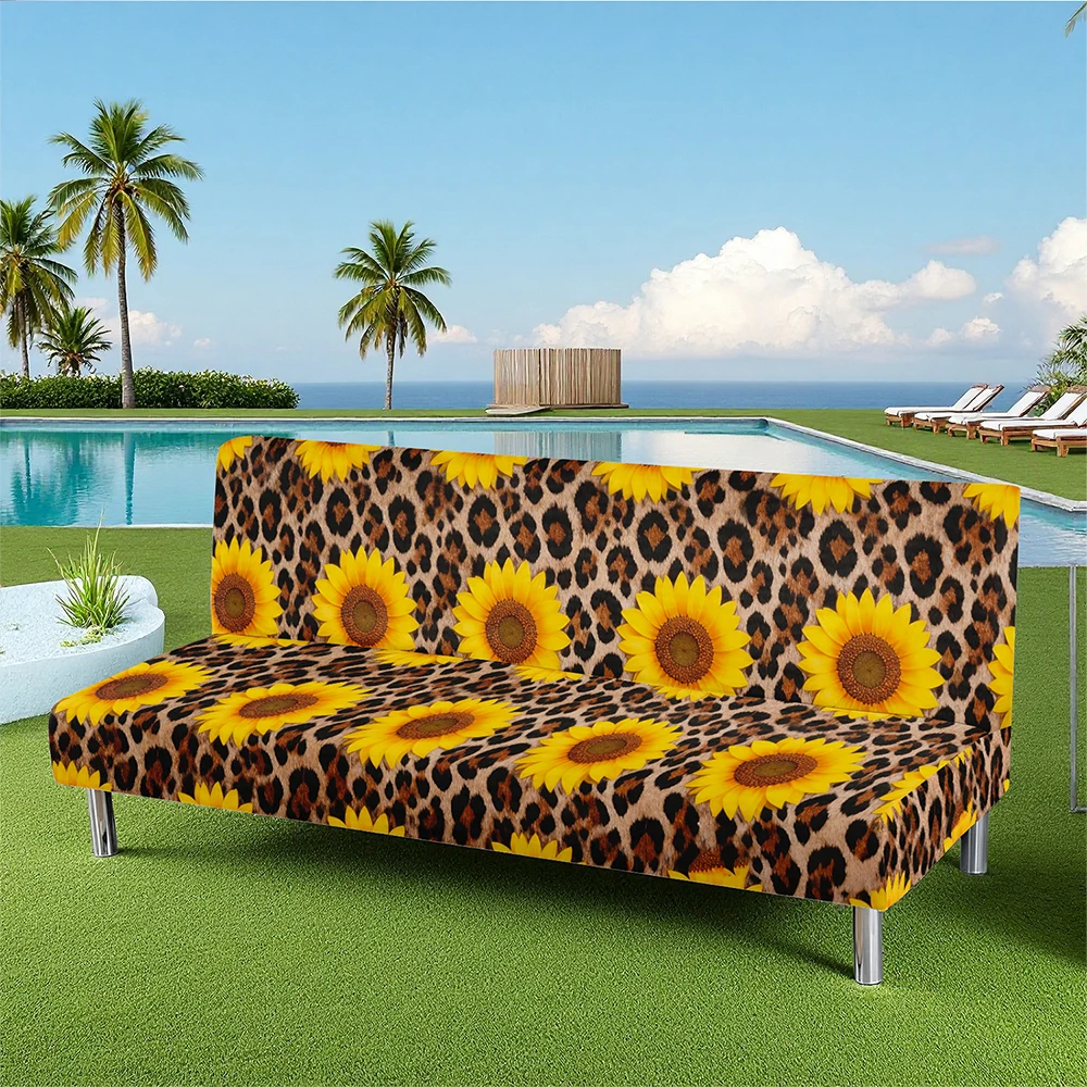 Sunflower & Leopard Print Summer Outdoor Sofa Bed Cover, Milk Silk Elastic Slipcover, Pet - Friendly, Washa